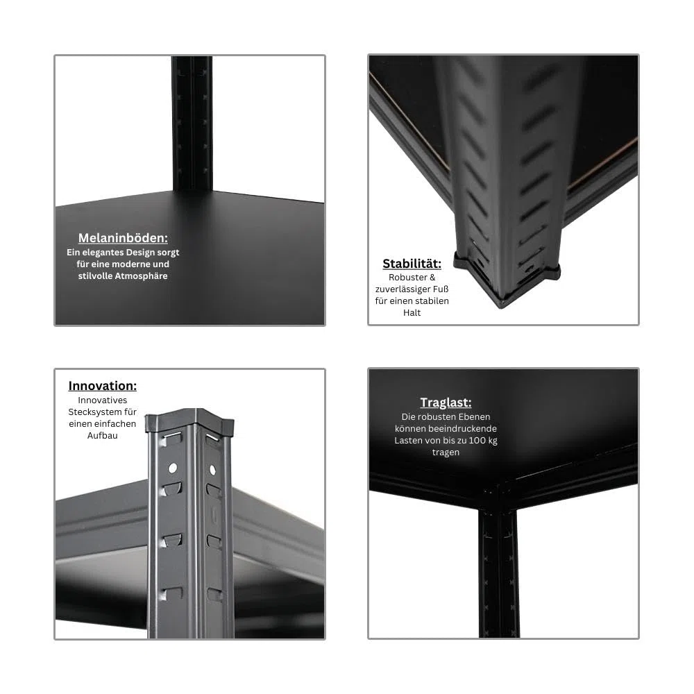 PROREGAL All Black Series Schwerlastregal Ragnar für Gesamtlast 500kg Maße: 180x90x40cm Matt Schwarz, Kellerregal, Steckregal, Garagenregal