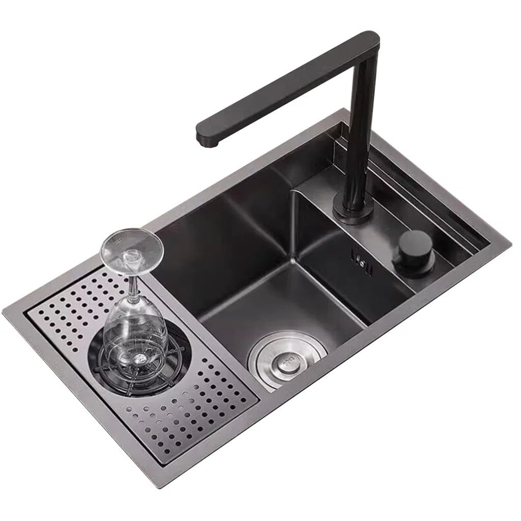 Küchenspülen Unsichtbares Spülbecken Aus Edelstahl Mit Glasscheibe Verstecktes Waschbecken Für Café, Restaurant, Bar Kleines Waschbecken Für Wohnmobile Mit Abdeckung, Wasserhahn Zum Heben (Color : Sc