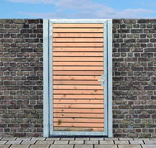 SRM Design Tor Holztor Gartentor Hoftor Verzinkt mit Pfosten & Holzfüllung Quer (HxB) 180cm x 125cm