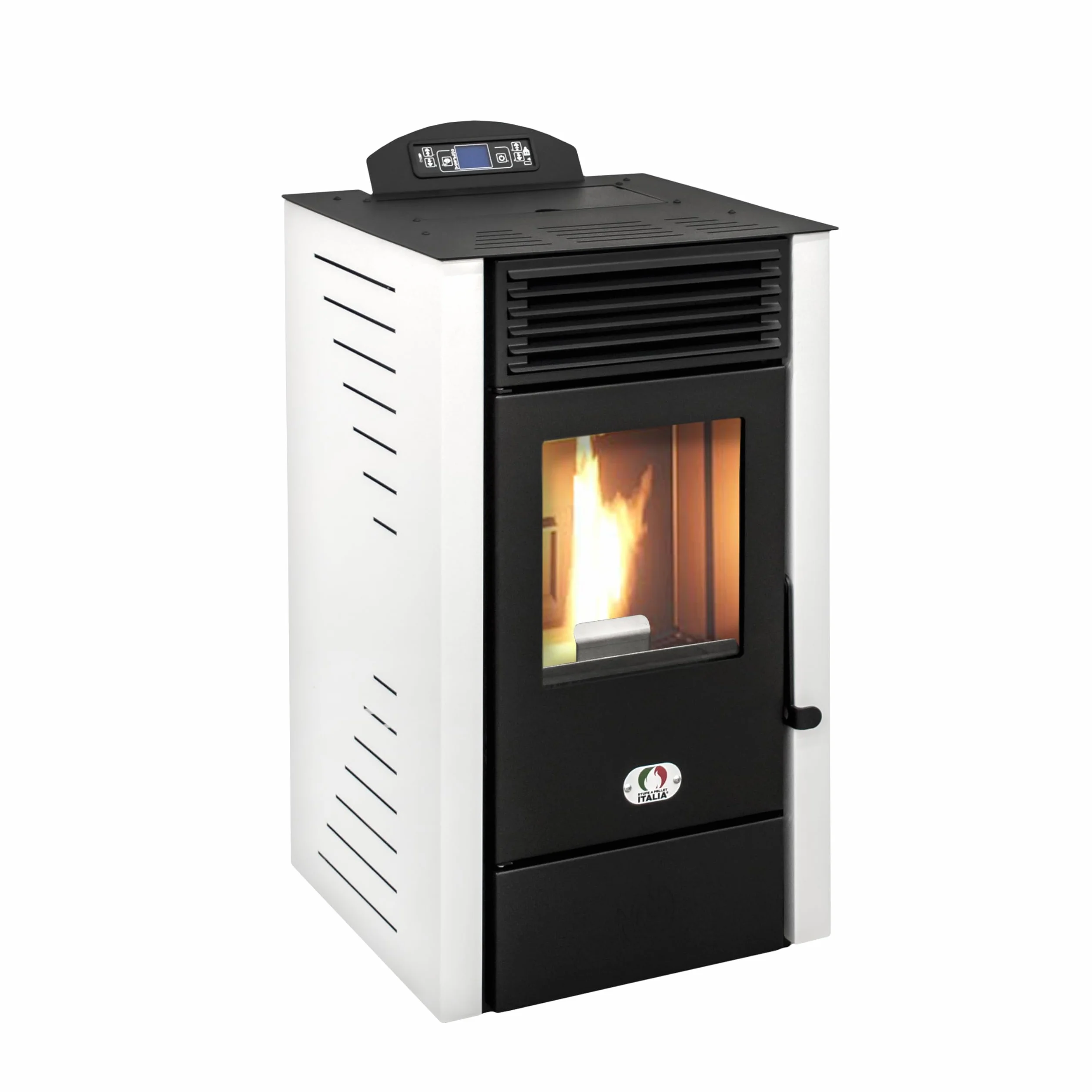STUFE A PELLET ITALIA California 10 KW WiFi | Pelletöfen Effizienz 90% Heizt 80m² Autonomie 20 Std. Programmierbar WiFi-Steuerung 5 Geschwindigkeiten und Kräfte Kompaktes Design 24M Garantie Weiß