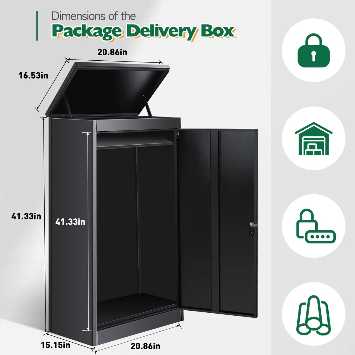Briefkasten Paketbox für Außen, Paketkasten mit Zahlenschloss, Pulverbeschichteter Stahl Edelstahl Briefkasten, Paketbriefkasten mit wasserdichter & diebstahlsicherer Funktion(53 * 42 * 105CM)