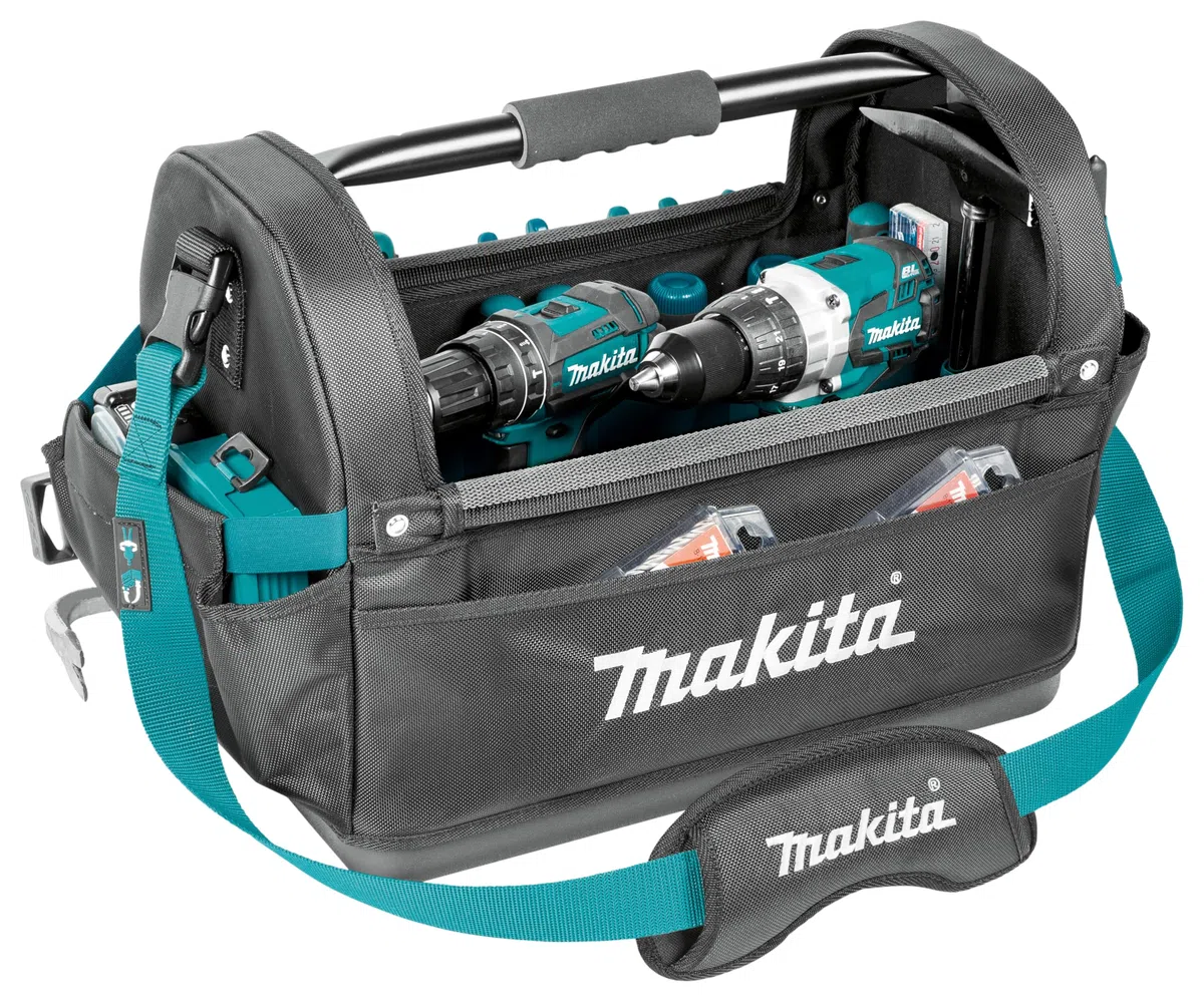 Makita E-15403 Werkzeugtasche offen, stabiler Handgriff aus Metall und Schultergurt, viel Stauraum, wasserdichter verstärkter Boden, 29 Liter Fassungsvolumen, Polyester, 490 x 310 x 365 mm (LxBxH)