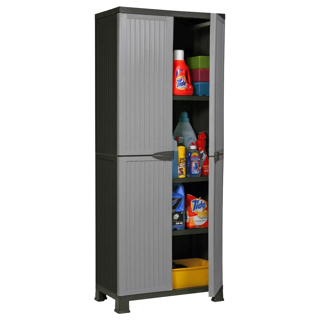 Kreher Kunststoffschrank Noble hoch, 171 x 68 x 40 cm, mit 3 Einlegeböden, verstellbar, je 20 kg Tragkraft pro Boden - hohe Version grau