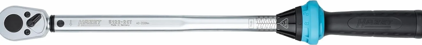 Hazet Drehmomentschlüssel 5122-2CT I Abtrieb: Vierkant 12,5 mm, 1/2 Zoll, Toleranz: 4%, 32 Zähne Betätigungswinkel 11,25 Grad I anwenderfreundliche Umschaltknarre für Auto und Fahrrad I 519mm