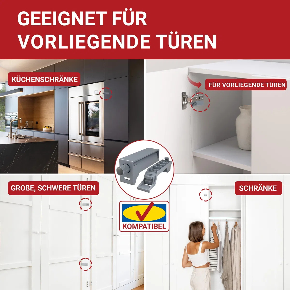 LouMaxx Softclose Türdämpfer Schrank 8er Set - Türdämpfer Küche zum Softclose Nachrüsten - Schranktür Dämpfer in Grau - Türdämpfer gegen knallende Türen - Soft Close Nachrüstung