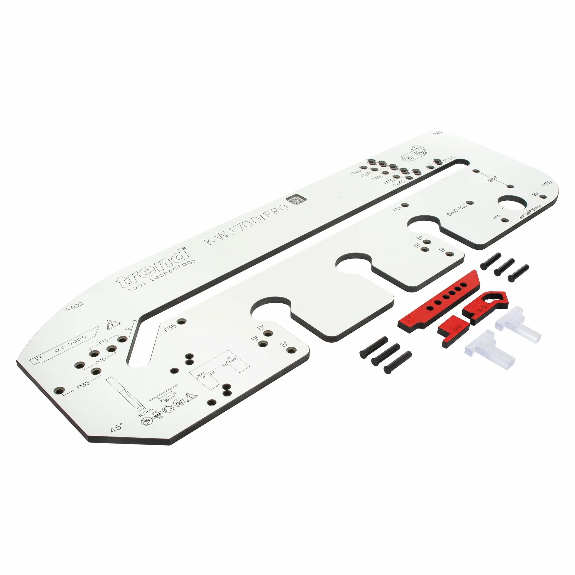 Trend KWJ700/PRO Küchenarbeitsplatten-Schablone für Mason-Mitre-Verbindungen, bis 700 mm Plattenbreite, Frontkanten-Ausrichtung ohne Einstellstifte, für präzise Eckverbindungen, KWJ700/PRO