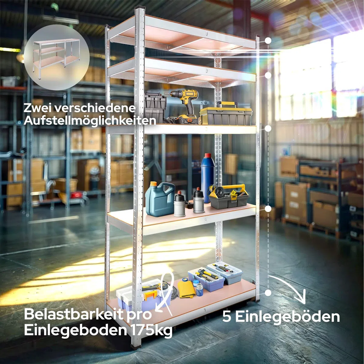 Arebos 2er Set Schwerlastregal 180 x 90 x 40 | 875kg Tragkraft | 0,63 mm | 5 verstellbare MDF-Platten Regal Lagerregal Kellerregal Steckregal Werkstattregal verzinkt
