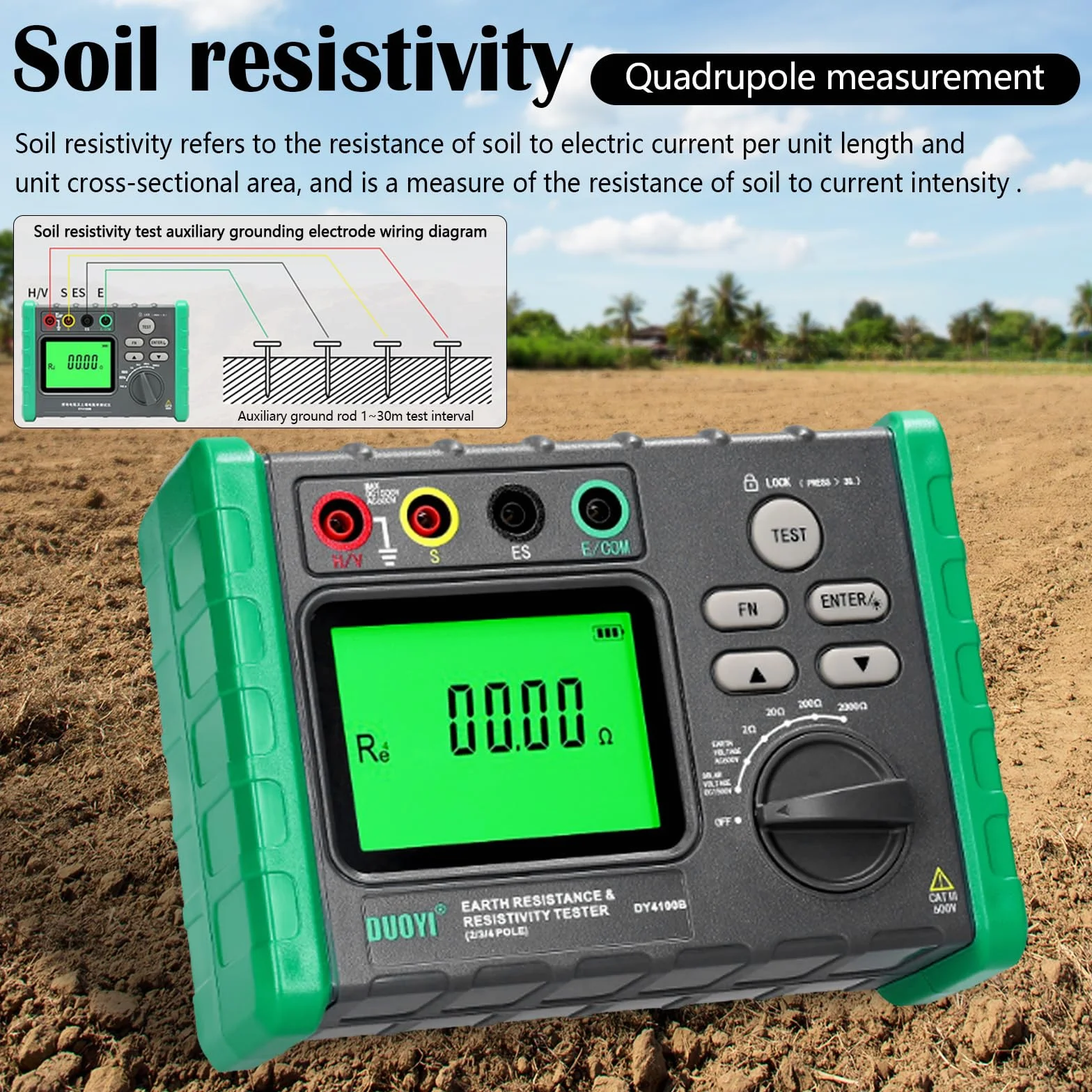 Isolationswiderstandstester, Erdungswiderstandsprüfer 0-2000Ω/ohm Isolationstester Erdspannung AC 0-600V PV Spannung DC 0-1500V Erdungsmessgerät Digital Megaohmmeter Resistance Tester