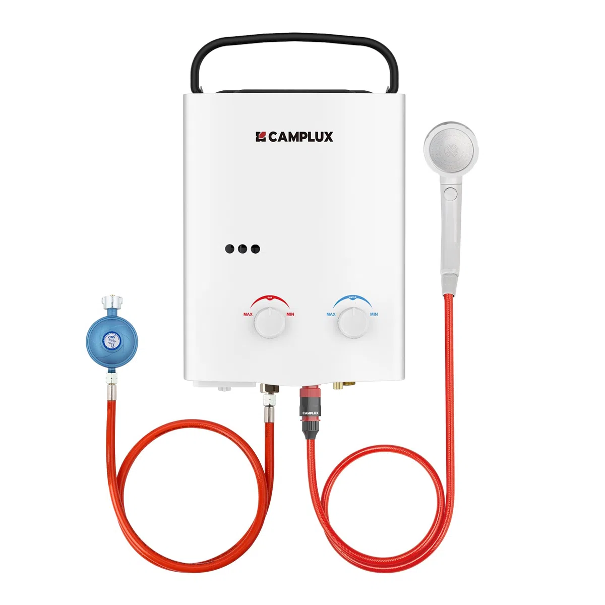 CAMPLUX AY132-DE 5 Liter Tankless Gasdurchlauferhitzer 50mbar, LPG Durchlauferhitzer mit Tragbarer Griff, 10 kW, Propan- oder Butangas, Campingdusche
