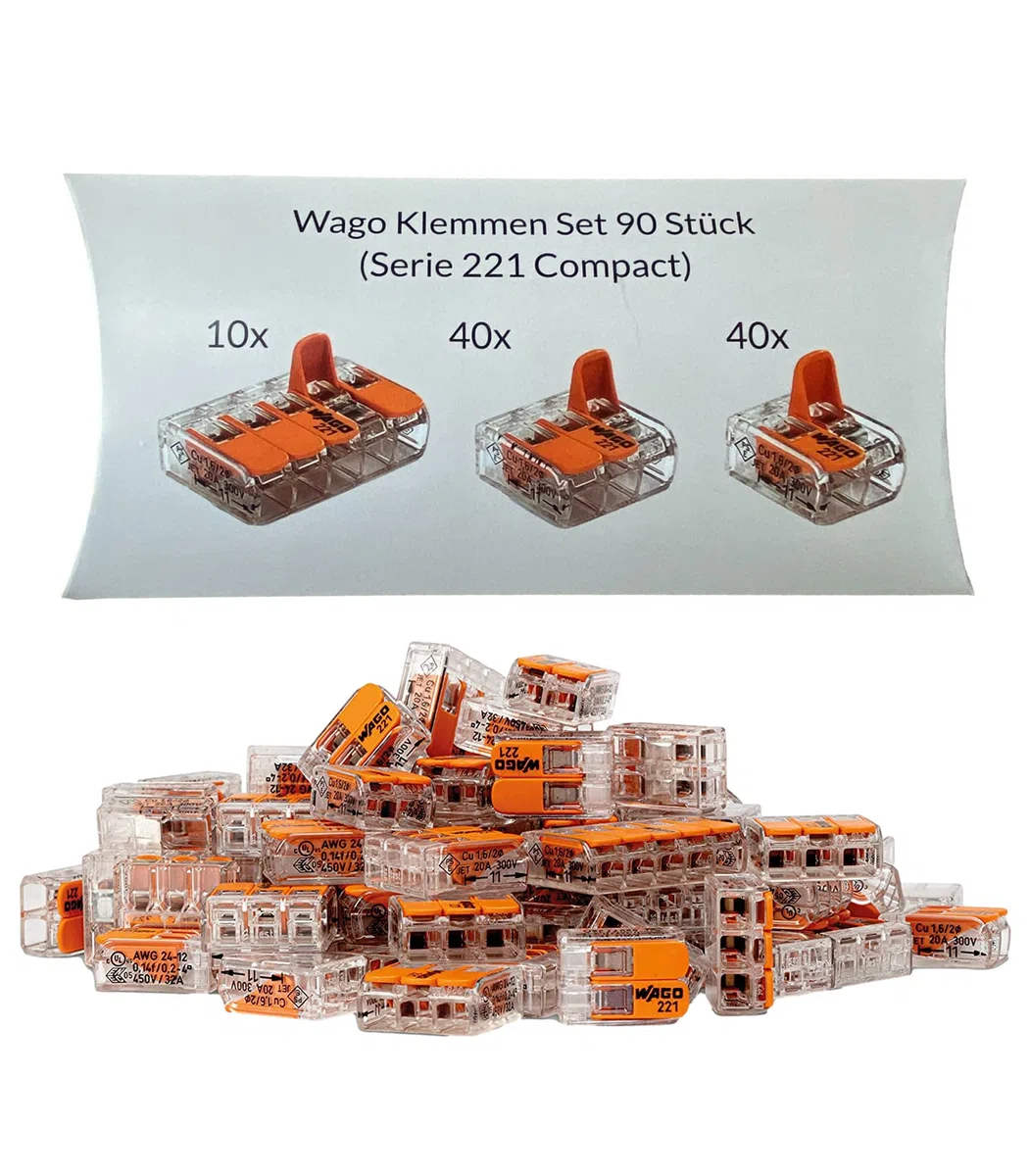 Wago Klemmen Set 90 Stück Serie 221 Compact 2, 3 und 5-polig 221-412 221-413 221-415 - Orange
