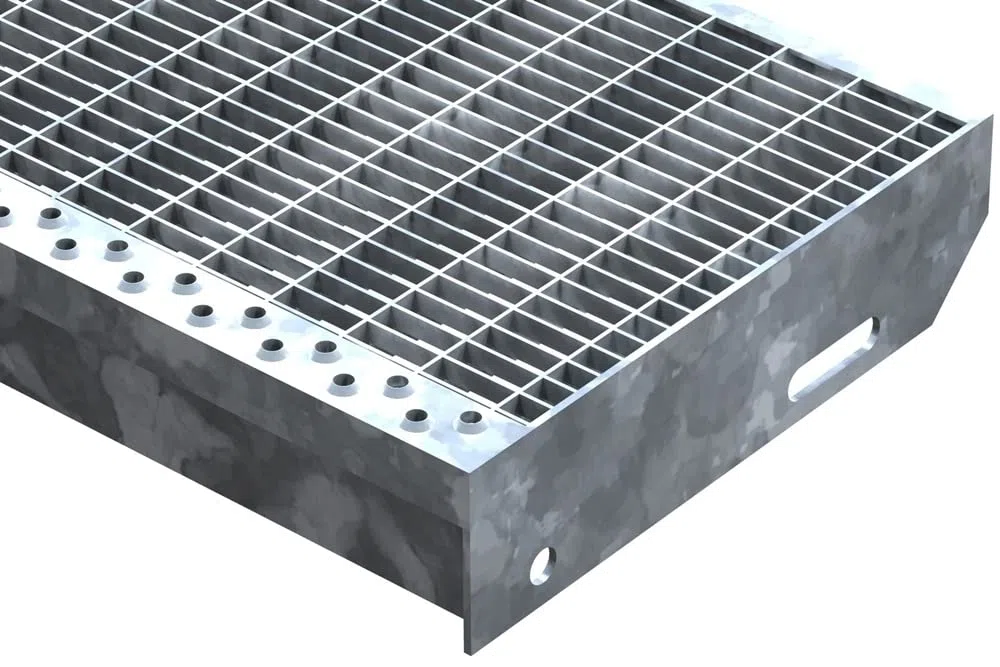 Fenau – 1200 x 270 mm - Gitterrost-Stufe (R11) XSL, MW: 30/10 mm, verzinkt, Stahl-Treppenstufe nach DIN-Norm, Fluchttreppen geeignet, Anti-Rutsch-Wirkung