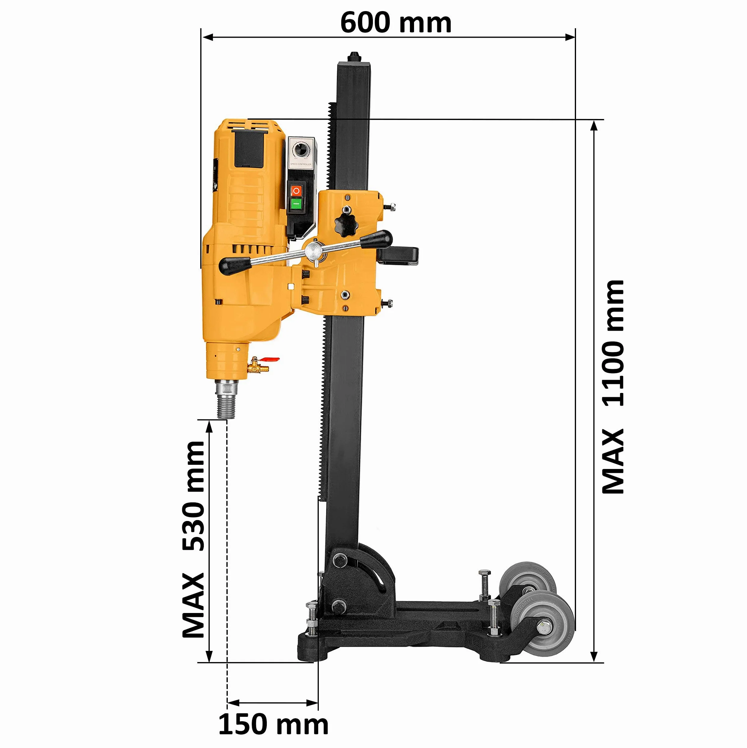 Kernbohrgerät 3950 W an neigbarem Kernbohrständer mit Transportrollen - Diamant Kernbohrmaschine 580 U/min – 230 V mit PRCD-Schutzschalter
