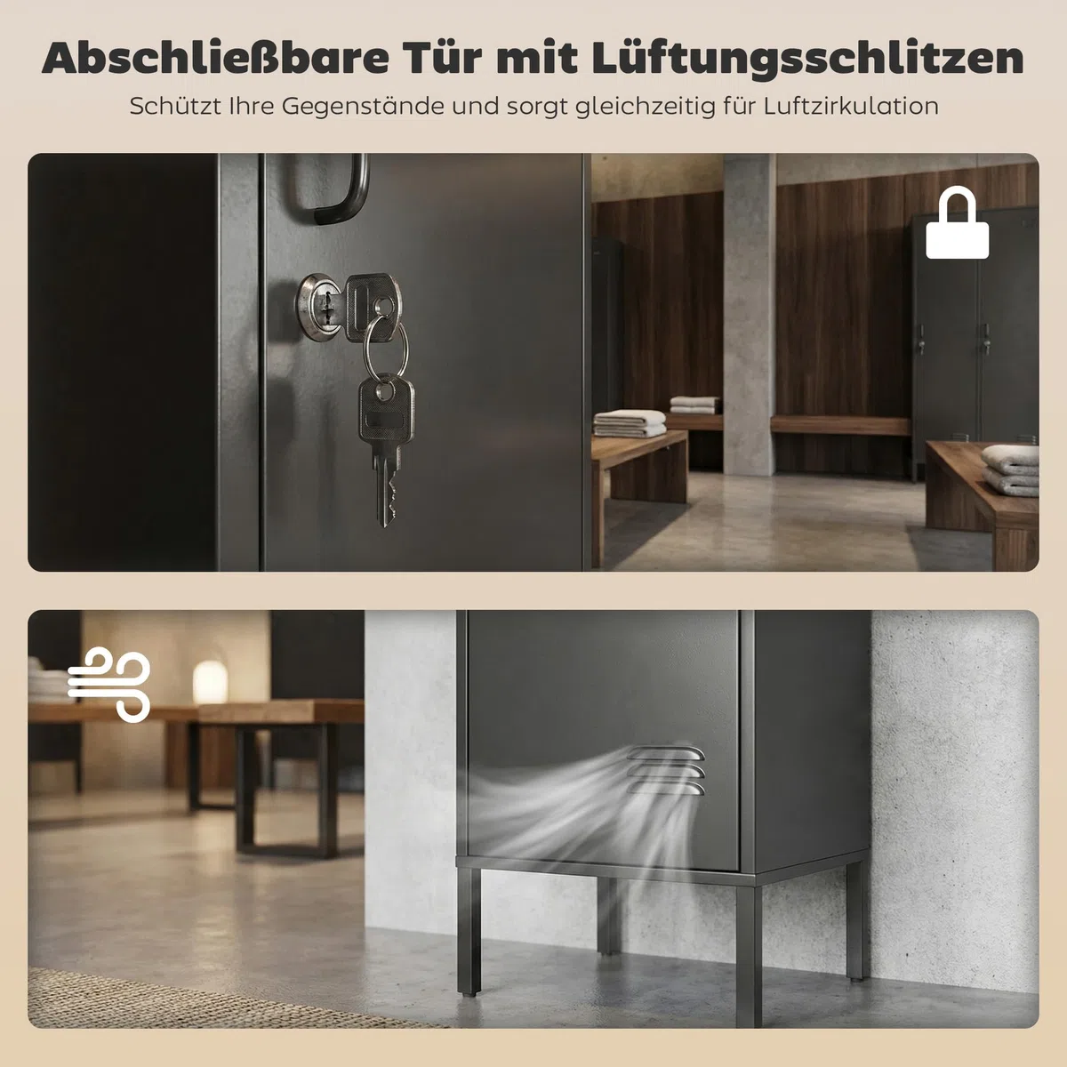 HOMCOM Metallshrank Spind Abschließbar Schließfachschrank mit Kleiderstange, Namensschildhalter, Lüftungsschlitze und Ablage Kleiderschrank Aufbewahrungsschrank 40x40x179cm Schwarz