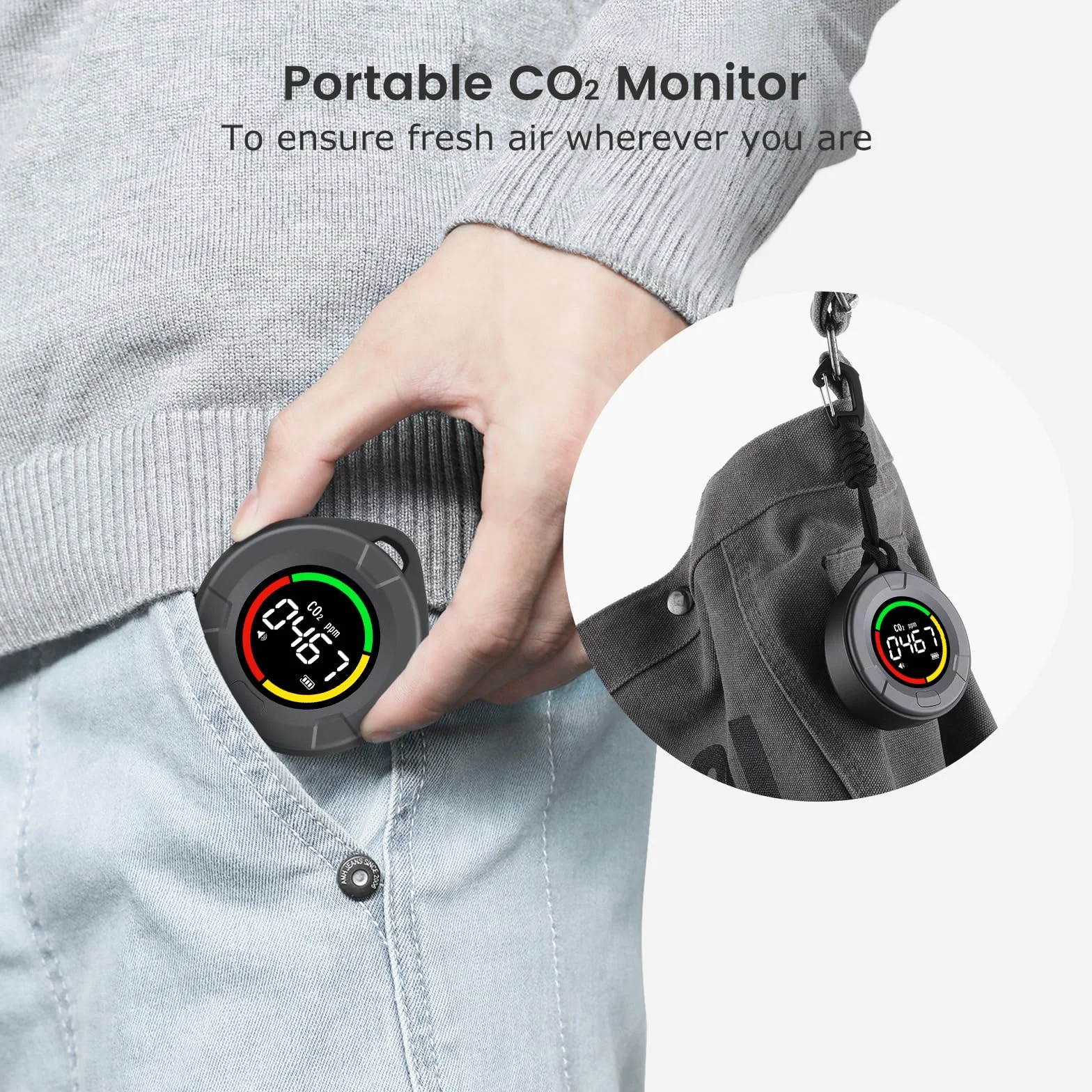INKBIRDPLUS Tragbarer CO2 Melder, Mini CO2 Messgerät, CO2 Sensor mit Vollfarb LCD, Alarm, Automatische Kalibrierung