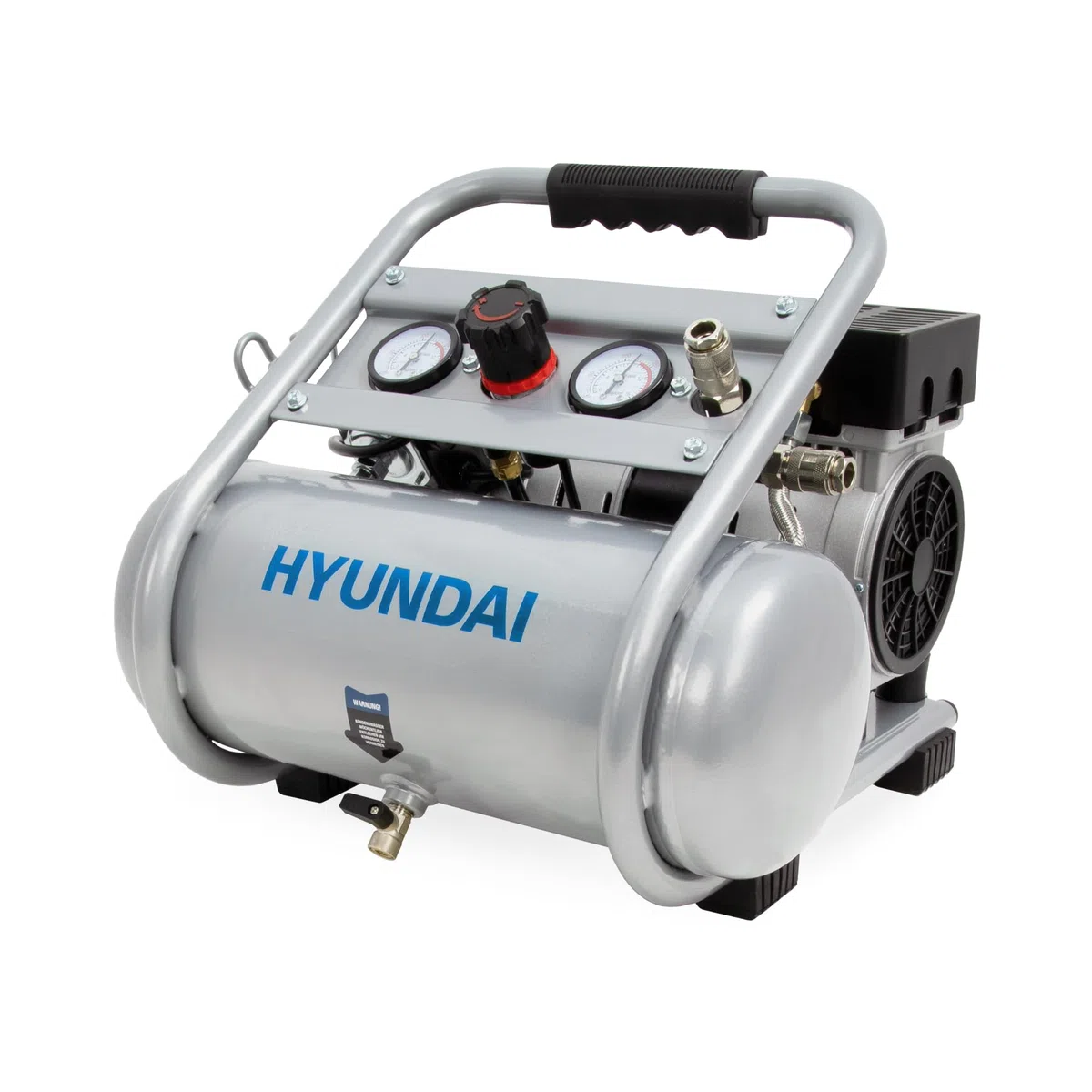 HYUNDAI Silent Kompressor SAC75008 | 8L Kessel | 0.75kW, 9bar | Ansaugleistung 128 L/Min | Luftkompressor leise, ölfrei | 2 Anschlüsse | Flüsterkompressor, Compressor flüsterleise