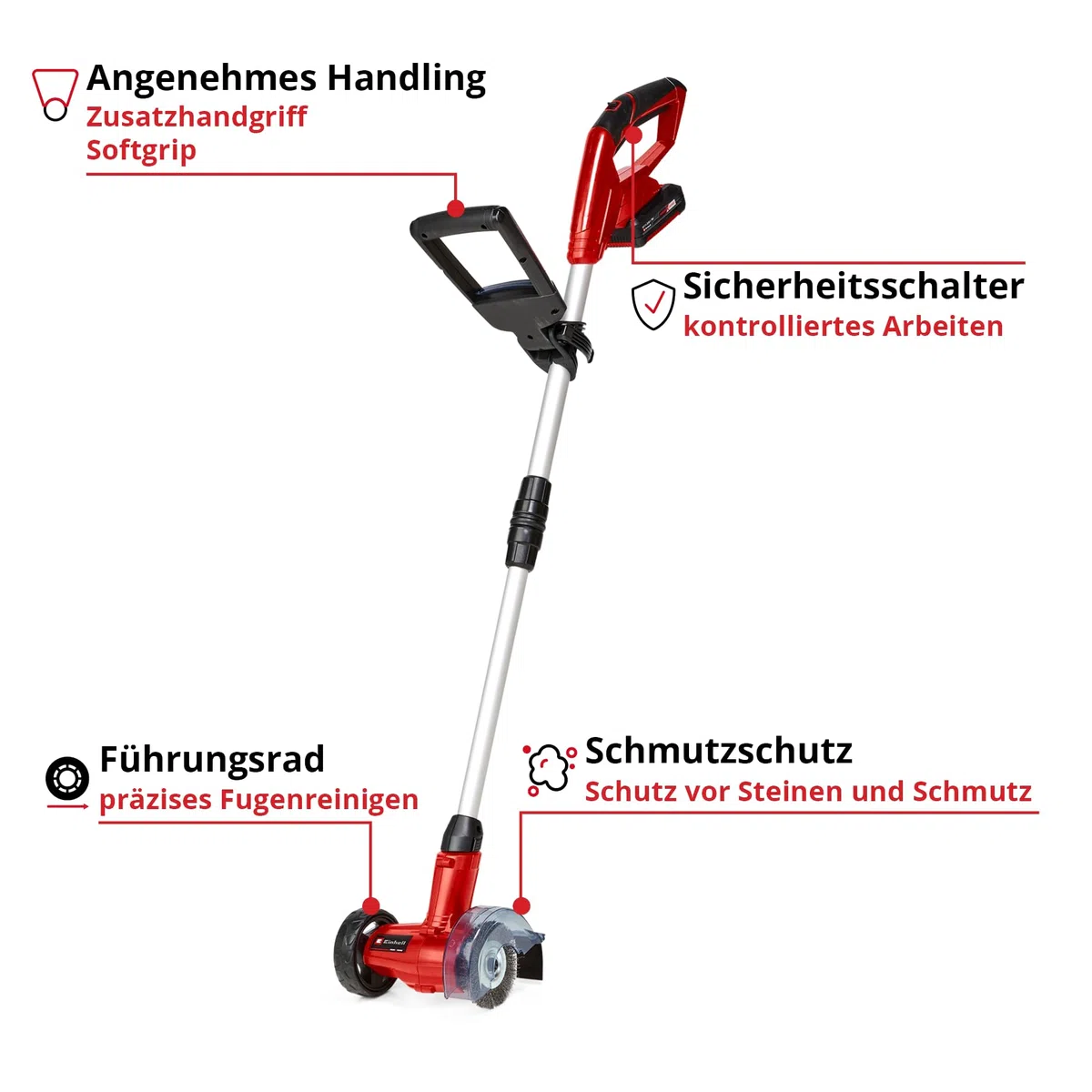 Einhell Akku-Fugenreiniger GC-CC 18 Li Kit Power X-Change (18 V, wechselbare Fugenbürsten aus Nylon & Stahldraht, Teleskop-Führungsholm, inkl. 1x 2,0 Ah Akku + Ladegerät)