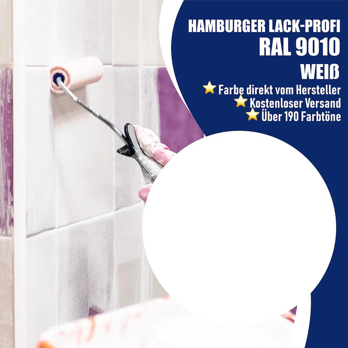 Hamburger Lack-Profi Fliesenlack GLÄNZEND Weiß RAL 9010 Fliesenfarbe (1 L)