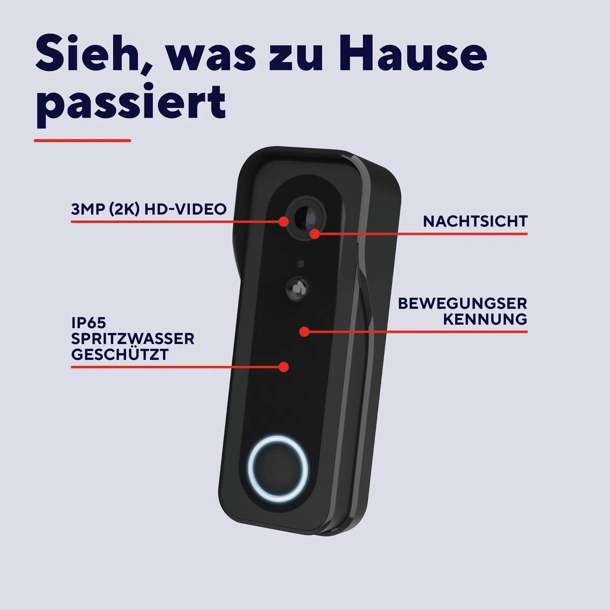 Trust Wi-Fi Video Türklingel mit Chime Kamera 2K HD 3MP Weitwinkel, Smarte Kabellose Video Doorbell mit Gong 30 Melodien, Kompatibel mit App, Wiederaufladbar USB-C, Nachtsicht, Wasserdicht, Schwarz