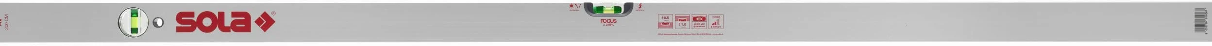 SOLA AV Wasserwaage 200cm - Präzise Wasserwaage für Profis, Patentierte SOLA-FOCUS Libellen, Bessere Ablesbarkeit bei Dämmerlicht, Robustes Aluminiumprofil, 30 Jahre Dichtheitsgarantie