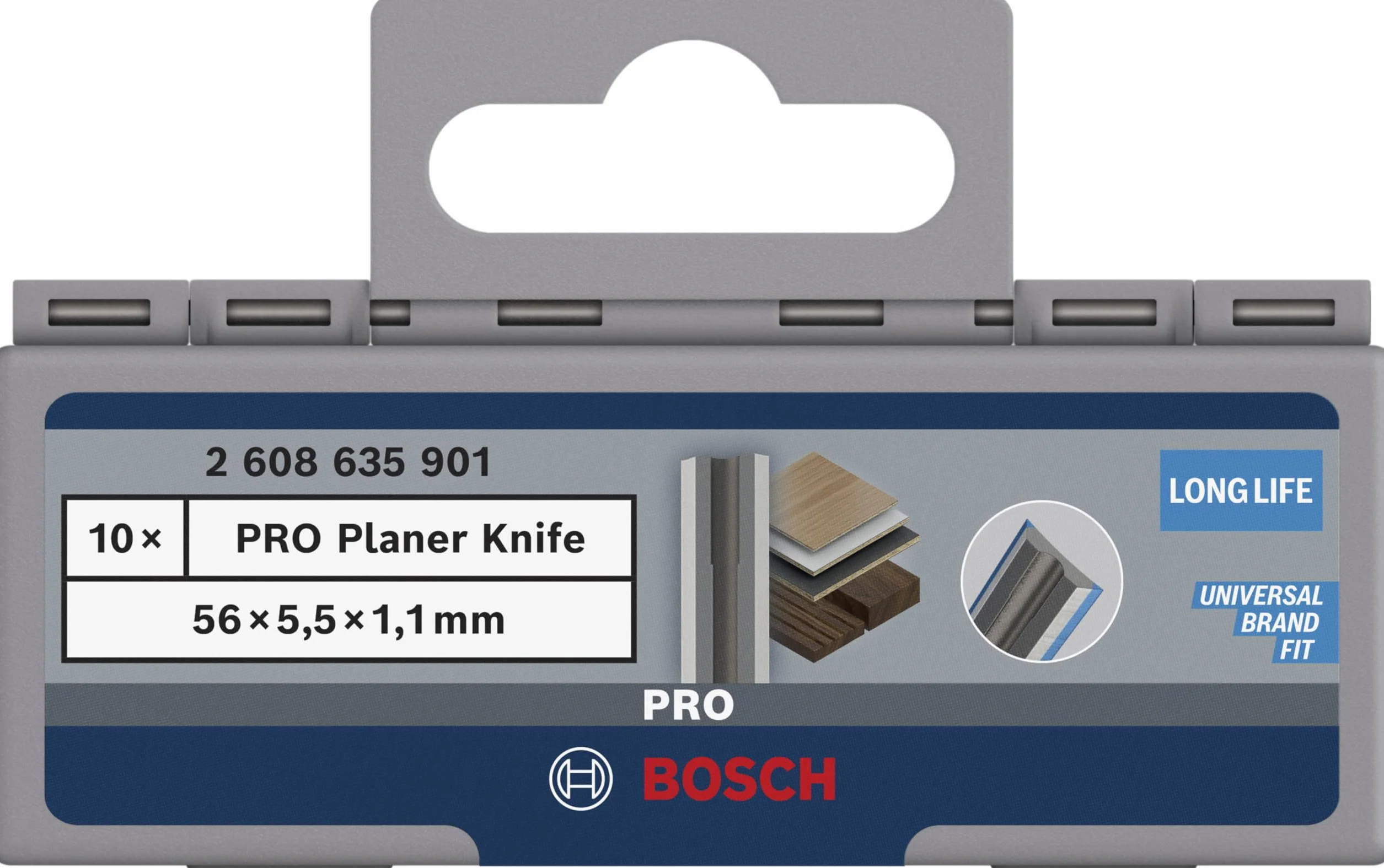 Bosch 10x PRO Hobelmesser (für Kunststoffbeschichtete Platten, Hartholz, 56 x 5,5 x 1,1 mm, Professional Zubehör Hobel, Akku-Hobel)