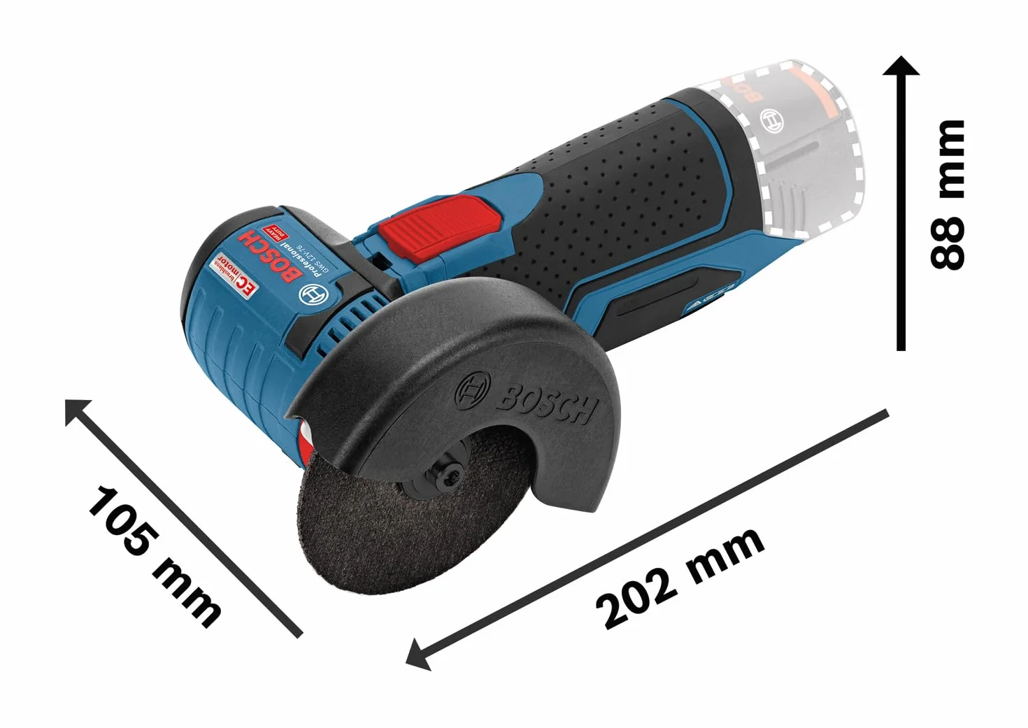 Bosch Professional 12V System Akku Winkelschleifer GWS 12V-76 (inkl. 2x Trennscheibe Expert for Inox, 1x Hartmetall - Trennscheibe Carbide Multi Wheel, 2x Einlage, L-BOXX, ohne Akku/ Ladegerät)