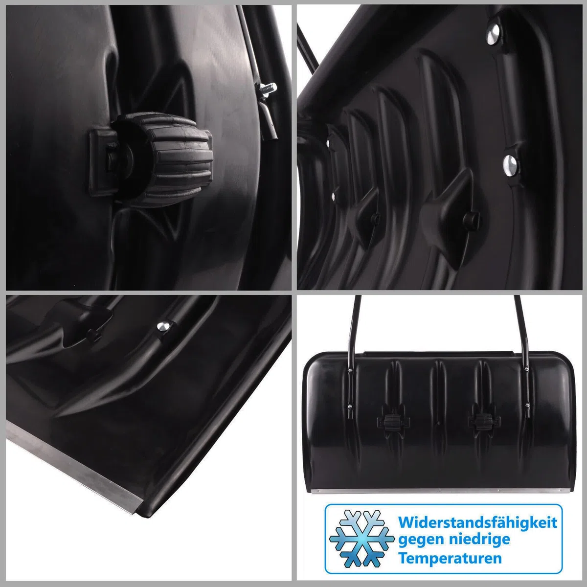Schneeschaufel 82 cm mit Rädern und ergonomischem Griff Schneewanne mit Alu-Profilkante Metall-Stiel Kunststoff-Blatt Schneeschieber Eckig robuste Kratzschaufel Aluminiumkante