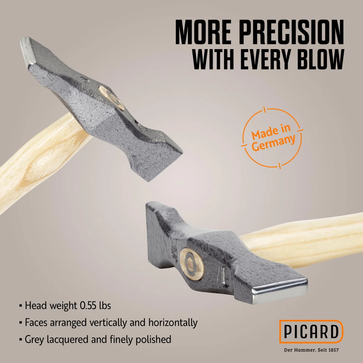 PICARD Kreuzschweifhammer 175 1/2 ES 250g | Profi-Qualität | Gehärteter Spezialstahl | Eschenstiel | Fein Poliert | Für Dachdecker und Dachklempner | Robust und Präzise | Made in Germany seit 1857