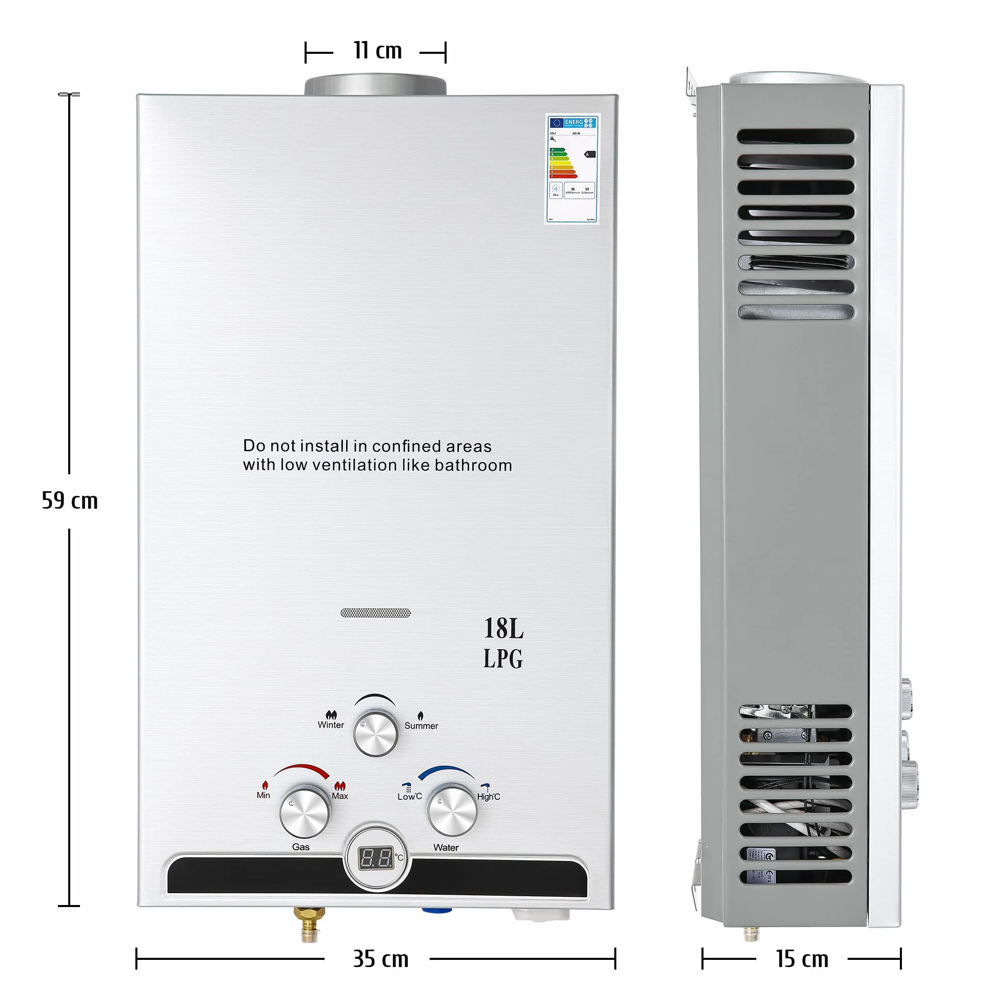 CO-Z 18L Gas Durchlauferhitzer LPG Warmwasserbereiter Durchlauferhitzer Warmwasserspeicher Heißwasserbereiter Boiler Tankless Instant Boiler (18L)