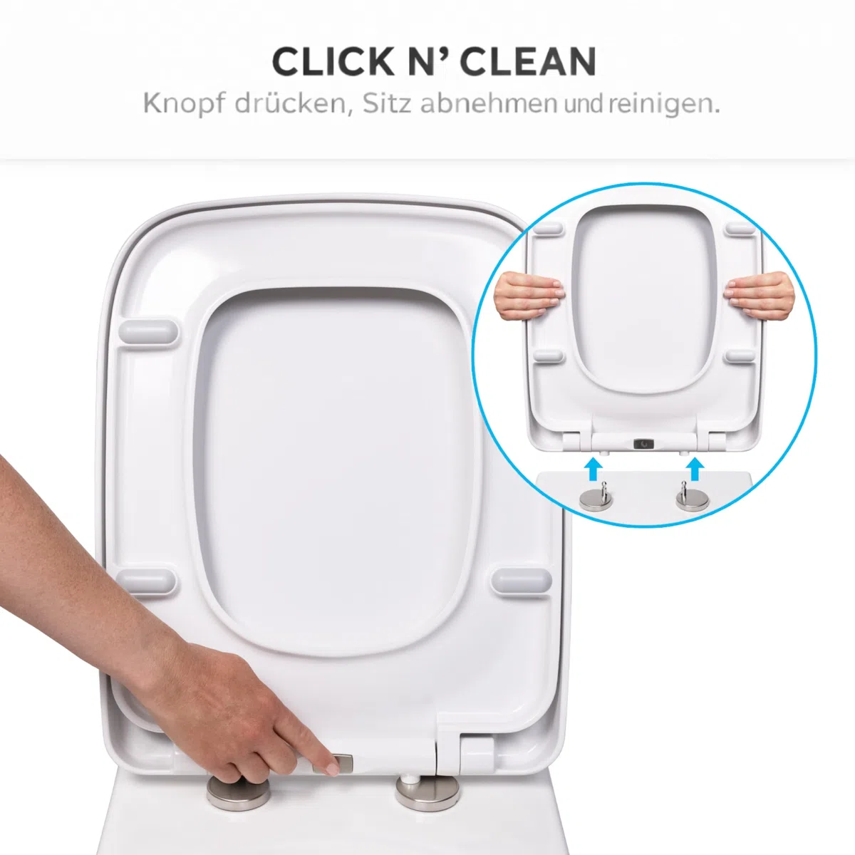 Bullseat® WC-Sitz Eckig – passgenau für Keramag/Geberit Renova Nr. 1 Plan | Toilettensitz mit Softclose, abnehmbar | Klobrille aus Urea-Duroplast | Klodeckel Montage von oben