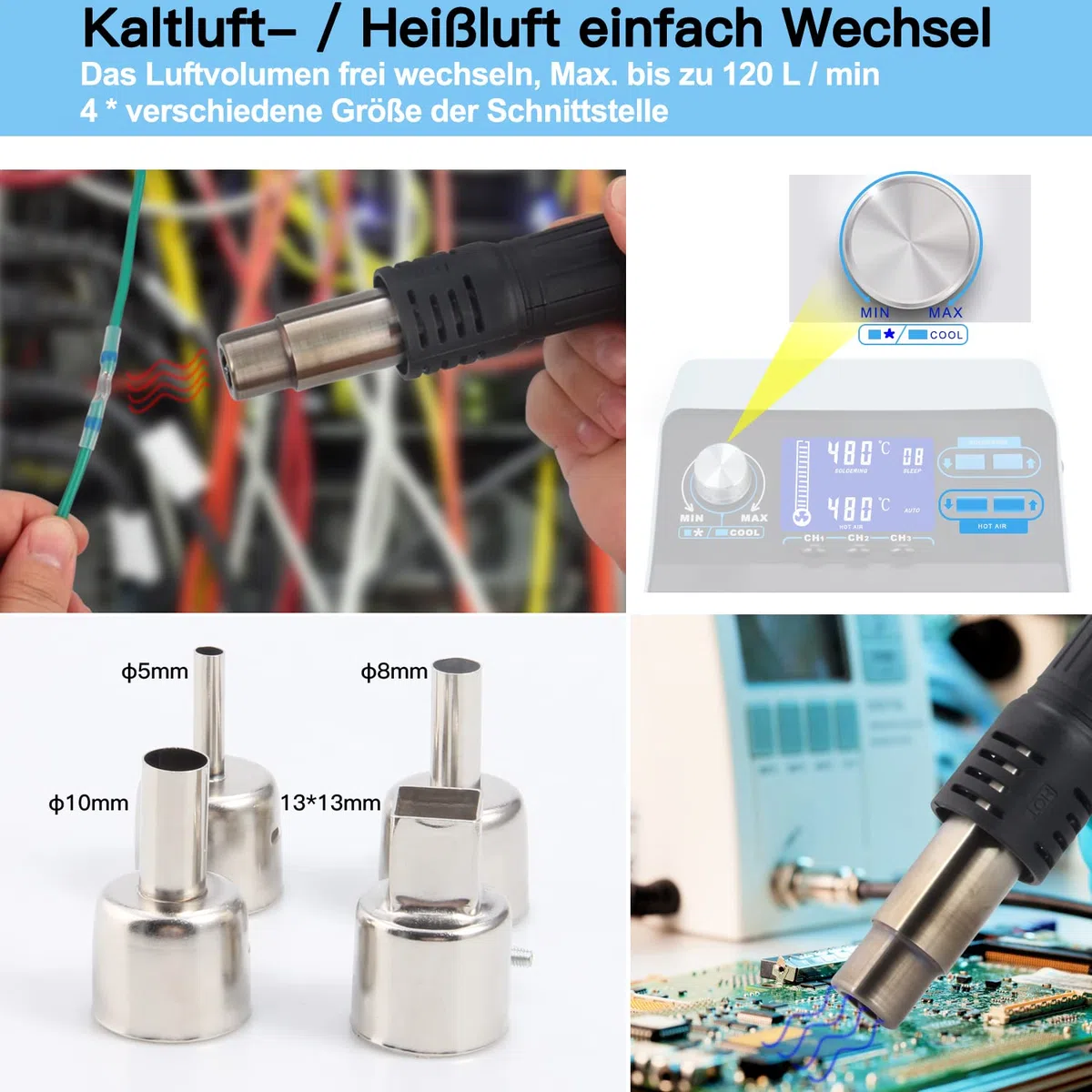 Lötstation, Preciva 992D+ Heißluftlötstation 750W Entlötstation Repairing-Station Heißluft Station Profi 2 in 1 Lötstation Lötkolben 200-480℃