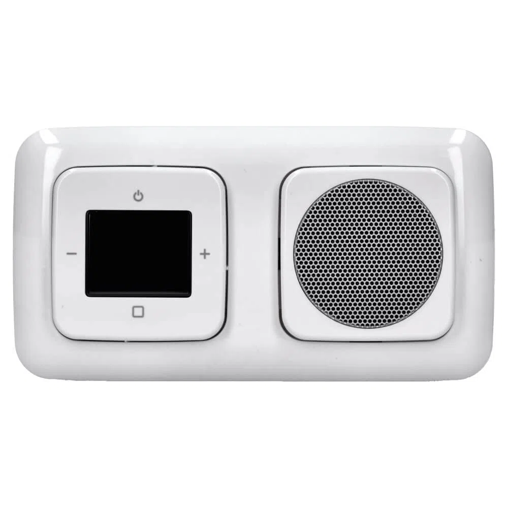 Busch-Jaeger UP-Radio-Set: 8215 U-101 Busch-Radio DAB+ + 8252-214-101 Zentralscheibe für Busch-Radio DAB+ + 8223 U Lautsprecher-Einsatz + 8253-214 Zentralscheibe Lautsprecher, Alpinweiß Reflex SI