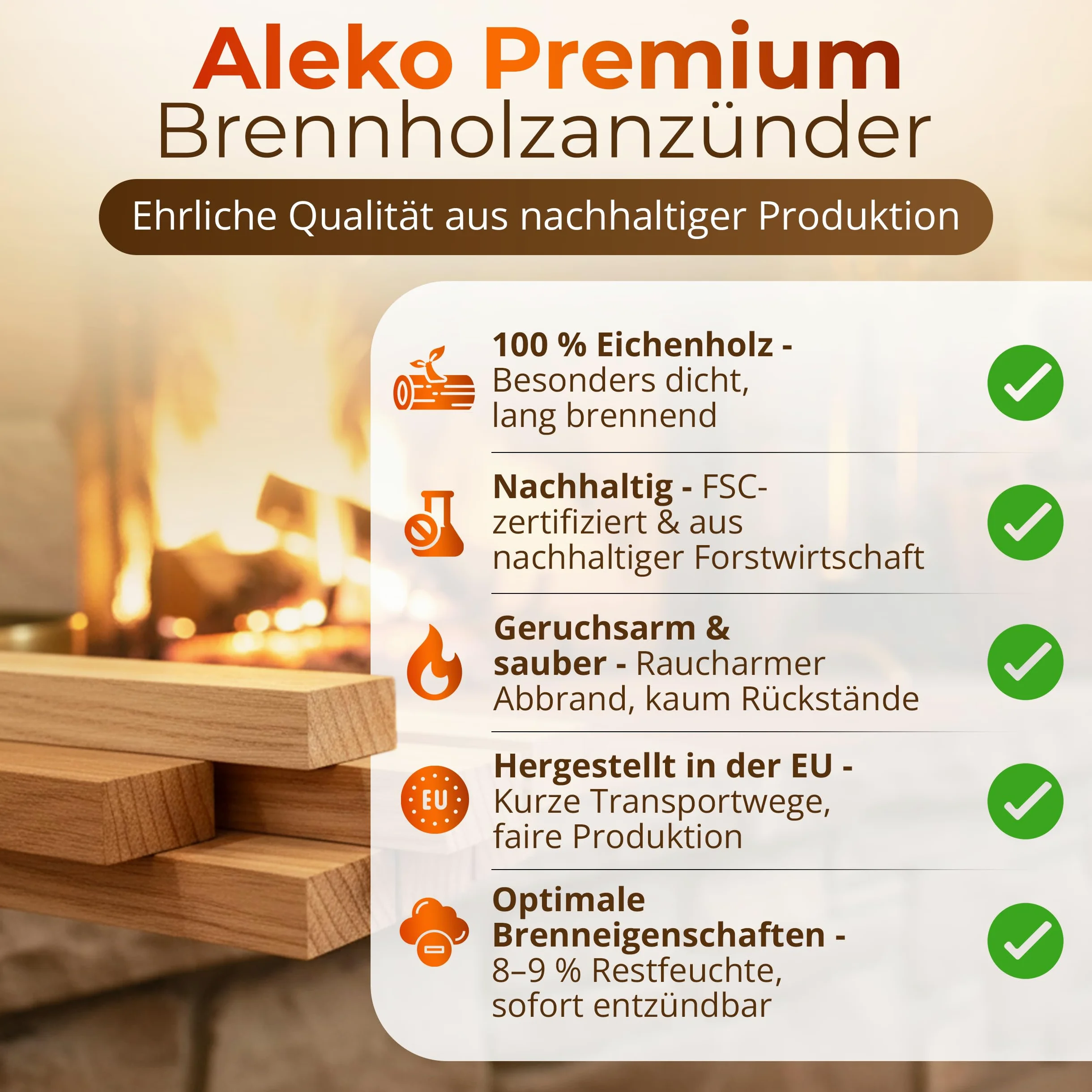 Aleko Parkett Premium 28 kg Brennholz - Anzünder aus Eichenholz, Bio Kaminanzünder, für Grill, Kamin, Ofen - perfekter Grillanzünder, getrocknetes und unbehandeltes Anmachholz