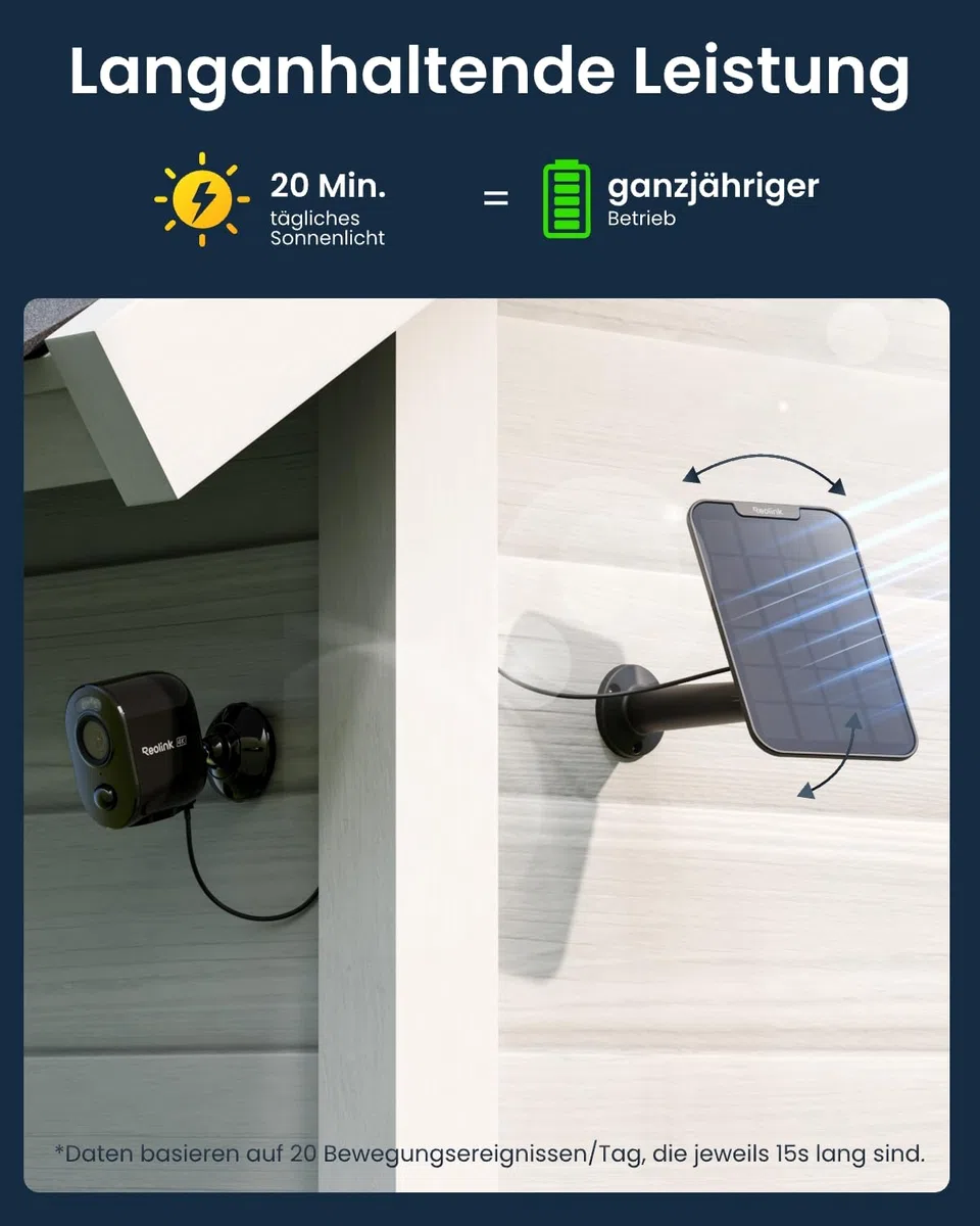 Reolink Überwachungskamera Aussen Akku Argus 3 Ultra(Schwarz) mit Solarpanel, 8MP Farbnachtsicht, Solar WLAN Kamera Outdoor mit 2,4/5GHz WiFi, KI-Erkennung, Alarm-Filter, Spotlights, 2-Wege-Audio