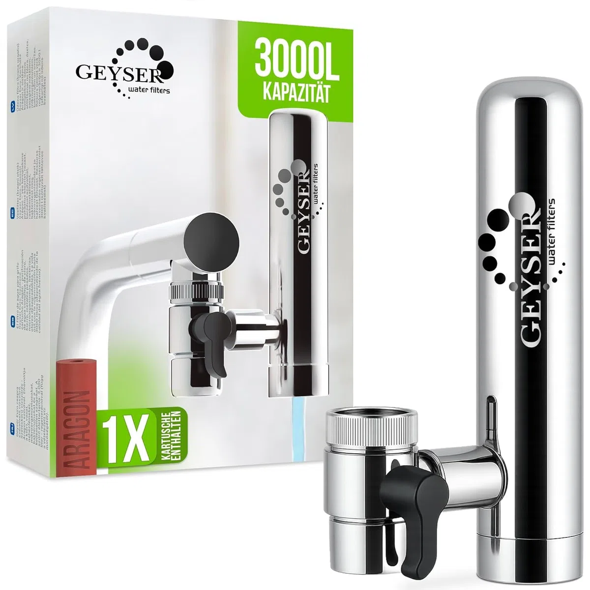 GEYSER EURO (3000L) Wasserfilter Wasserhahn Aragon, Reduziert Chlor & Gifte