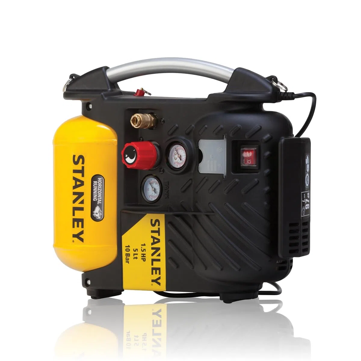 Stanley Kompressor DN200/10/5 - 10 Bar - 5L - 180L/Min - Tragbar für Autozubehör - Mini Kompressor mit Handgriff und Trageriemen - Gelb