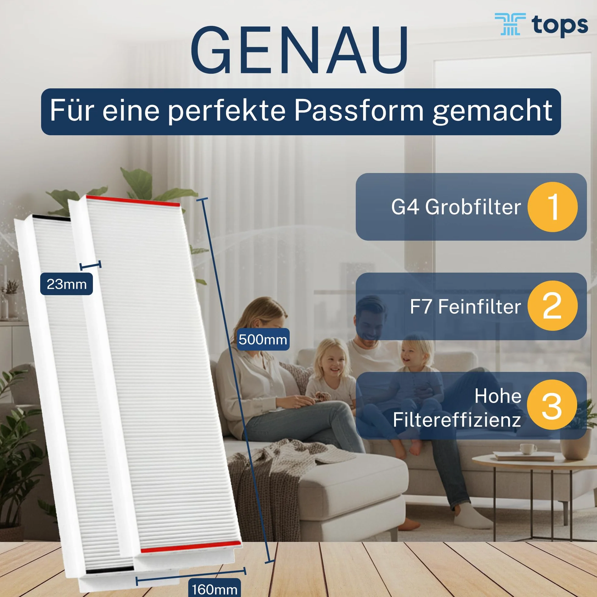 Tops Filter Für Zehnder ComfoAir Q350/450/600 | 4x Pollenfilter G4+F7 | Zehnder Filter ComfoAir Q350 | Ersetzt Original Zehnder 400502013