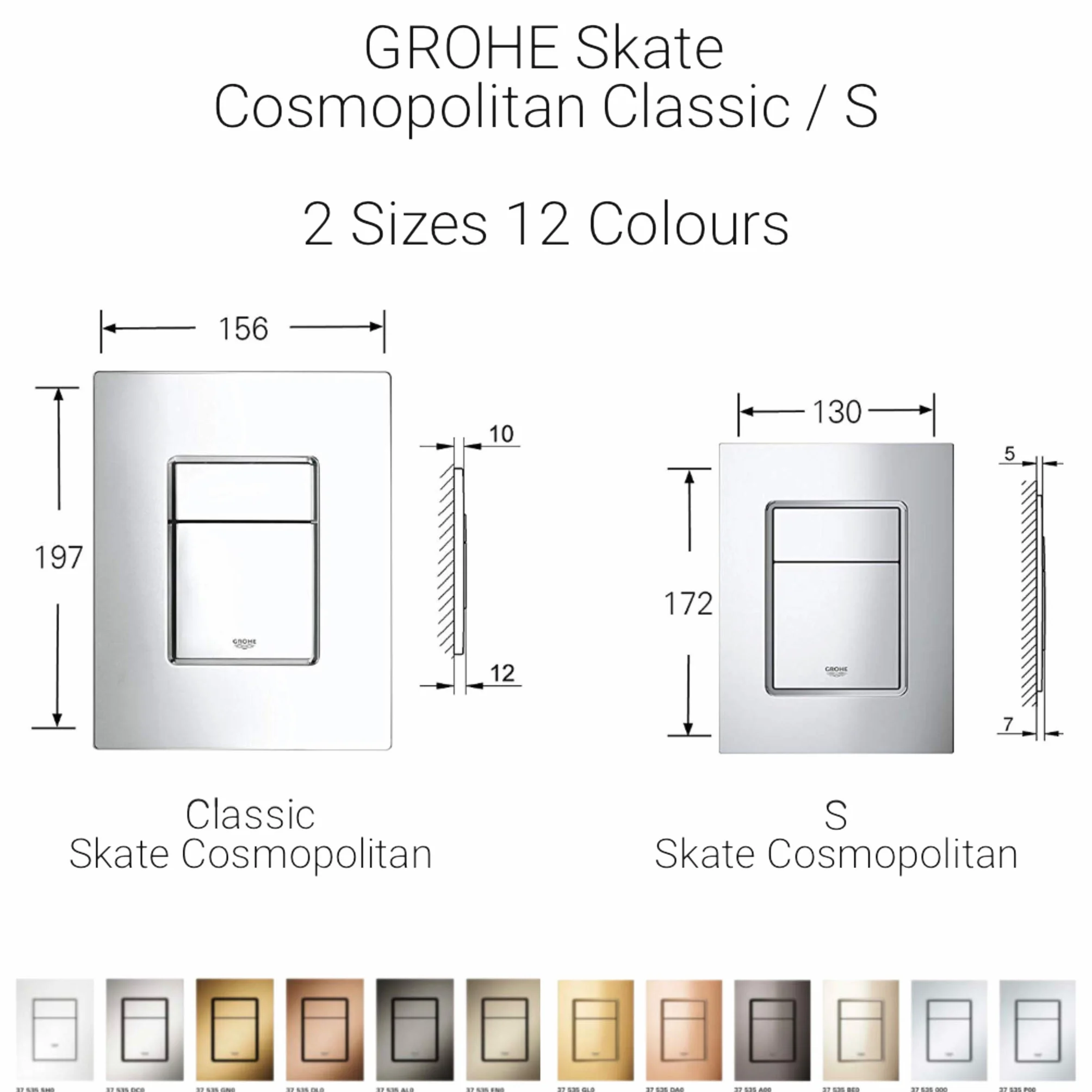 Grohe Skate Cosmopolitan S WC- Betätigungsplatte für Rapid SL S-Size, 130 x 172 mm, 2-Mengen- und Start und Stopp-Betätigung, 37535SH0 Alpinweiß Design Größe