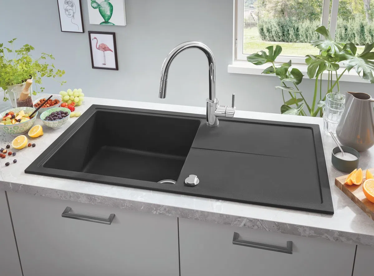 Grohe K400 Kompositspüle mit Abtropffläche granit schwarz 31641AP0 100 x 50 cm