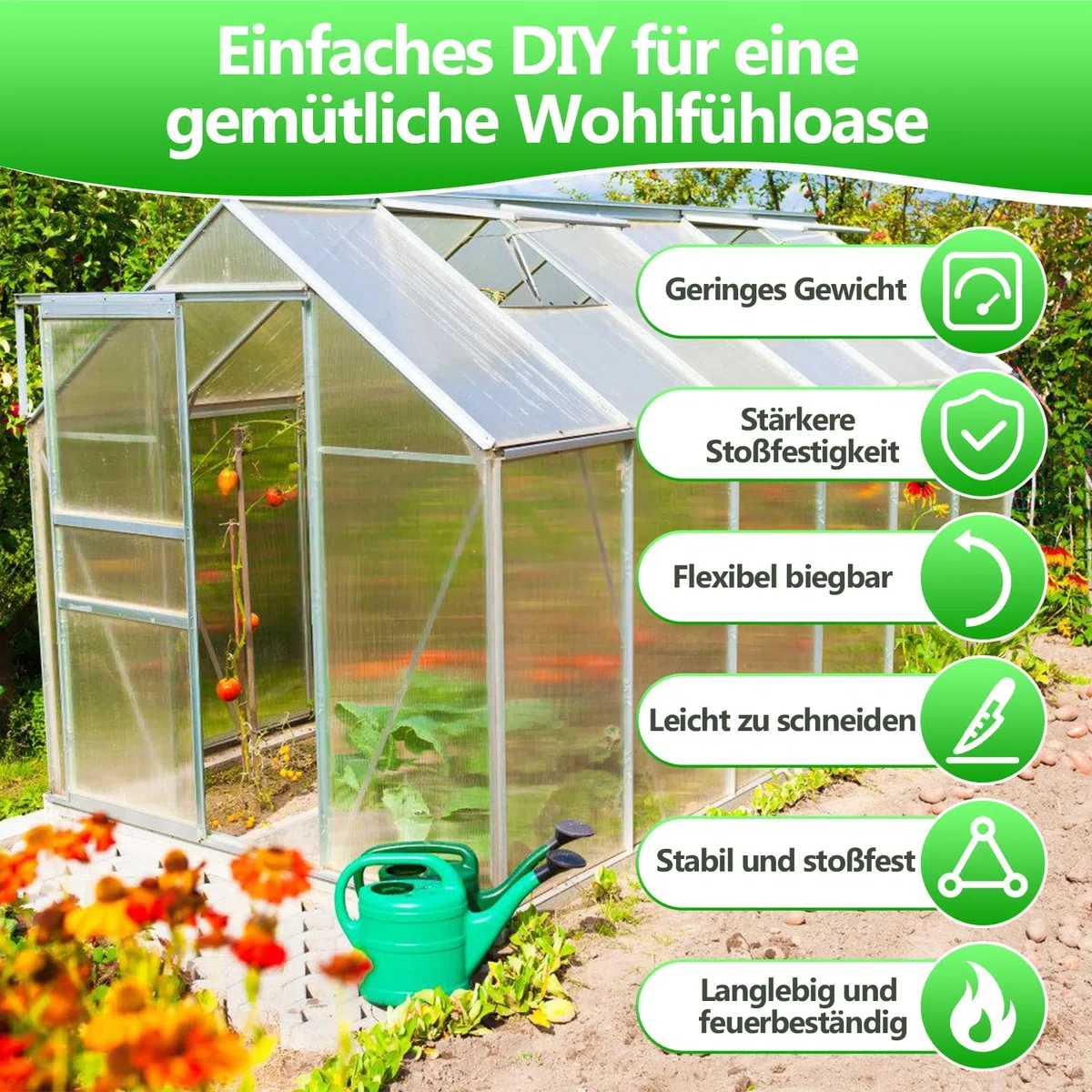 10x Polycarbonat Hohlkammerstegplatten 8mm, 60.5 x 121 cm Zuschneidbarer, Gewächshausplatten UV-beständigen für Gewächshaus Gartenbau Treibhaus Ersatzplatten
