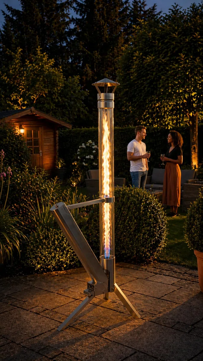Eden Outdoor Feuerrohr Klassik,Edelstahl Feuersäule und Pelletfackel, Elegante Terrassenheizer und Gartenkamin, stilvolles Terrassenfeuer, langlebig und wetterfest, Alternative für Deine Terrasse