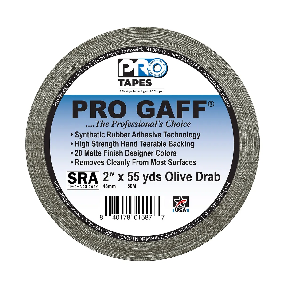 ProTapes 840178015877 Pro Gaff Premium Reinigungstuch matt Gaffers Tape mit Gummi Kleber, 11 Mil Dick, 55 YD. Länge, 5,1 cm Breite, Olive Drab