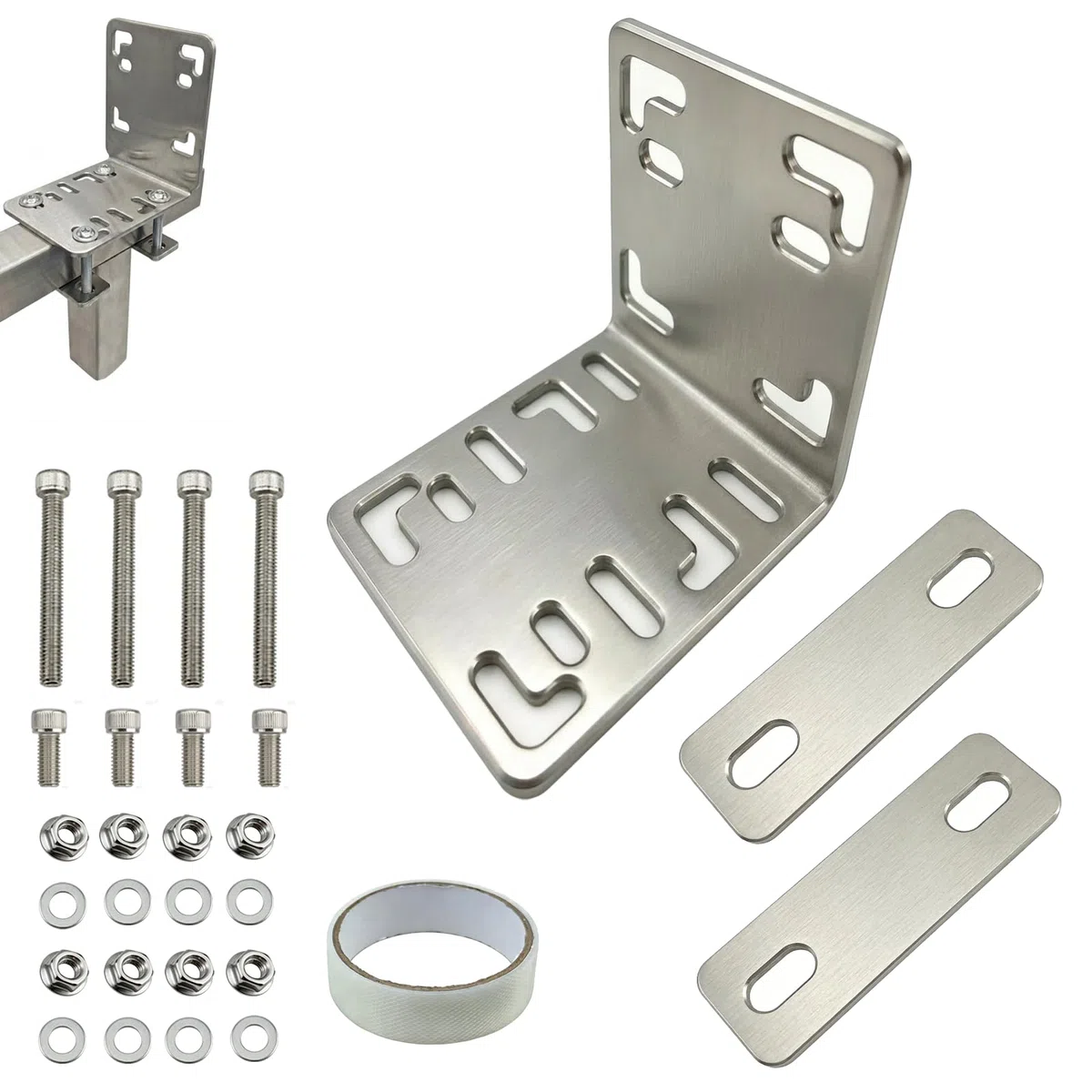 Balkonfächerhalter Adapter für Balkongeländer,Ohne Bohren,Halterung aus Edelstahl für Rundes Geländer, Befestigung für Balkonfächer und Seitenmarkisen bis 160 x 160 cm (Für Vierkantrohr)