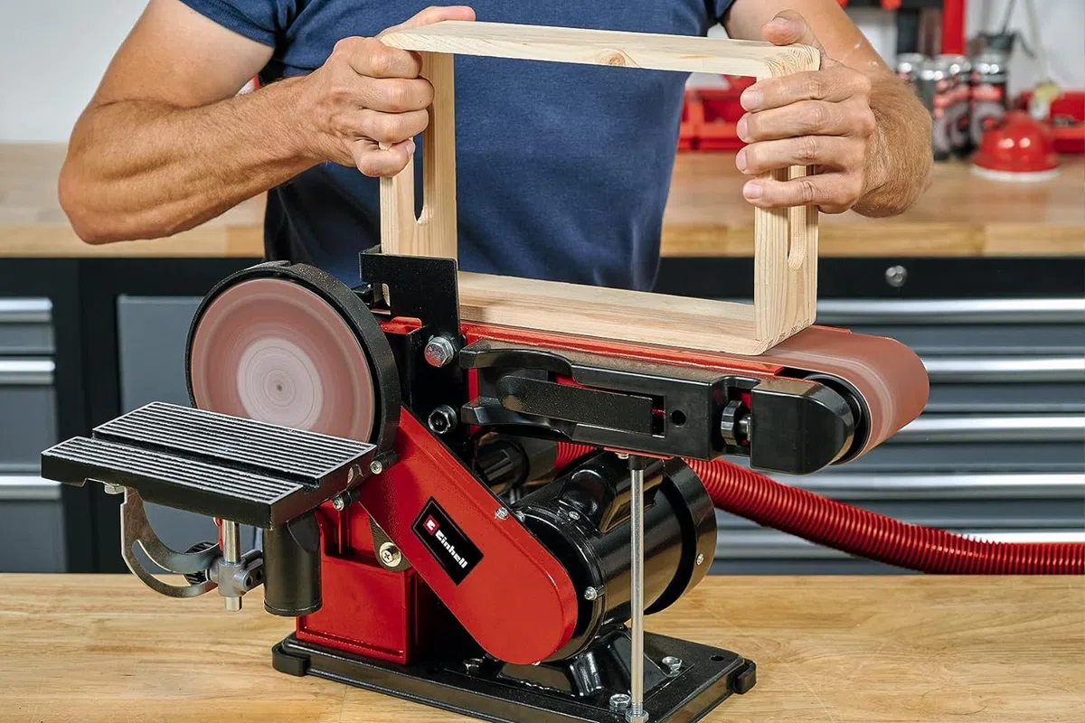Einhell Stand-Band-Tellerschleifer TC-US 380 (380 W, Schleifbandgeschw. 292 m/min, Schleifteller Drehzahl 1.450 min-1, inkl. 1x Schleifband K80 und 1x Tellerschleifpapier K80)