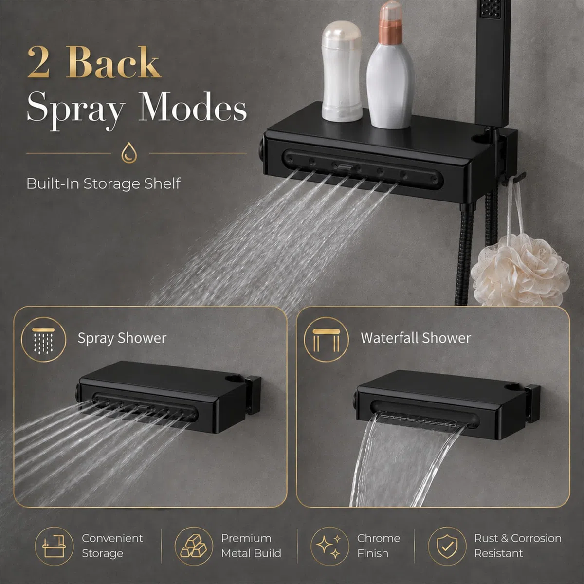 Unterputz Duschsystem mit Thermostat, 700 x 350 mm Deckenmontage Duschset mit 3 Strahl, LED Bluetooth Musik Duscharmatur Set für Bad mit 2 Funktionen Auslauf und Handbrause