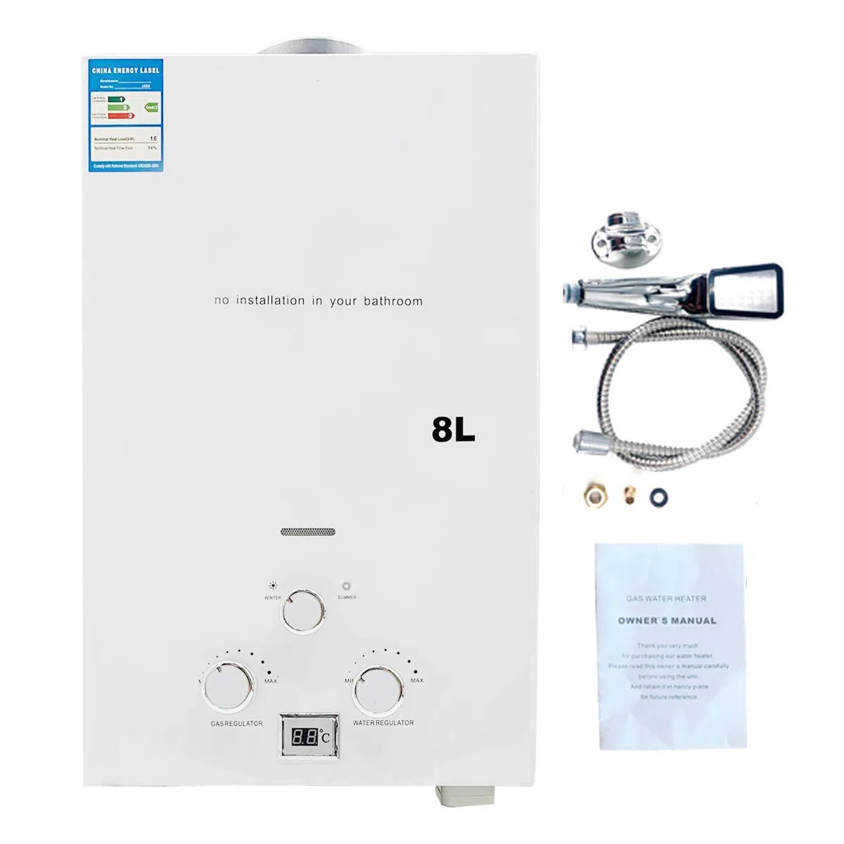 8L 16KW Tragbarer Gas Durchlauferhitzer Propangas Campingdusche für Dusche im Außenbereich Dusche Bad Warmwasser Camping Dusche LPG Warmwasserbereiter Warmwasser Tankless Instant, Weiß