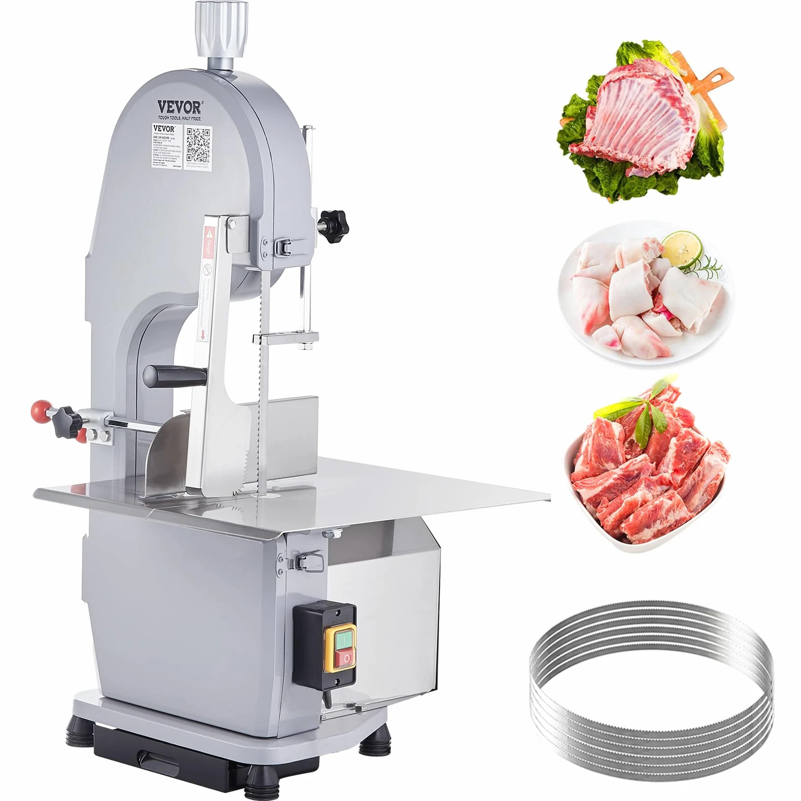 VEVOR kommerzielle elektrische Fleischbandsäge Knochenschneidemaschine, 1100 W Tisch-Knochensäge, 49 x 38 cm Werkbank, Gefrierfleischschneider Schnittstärke 0,4–20,1 cm für Rippchen, Schweinefleisch
