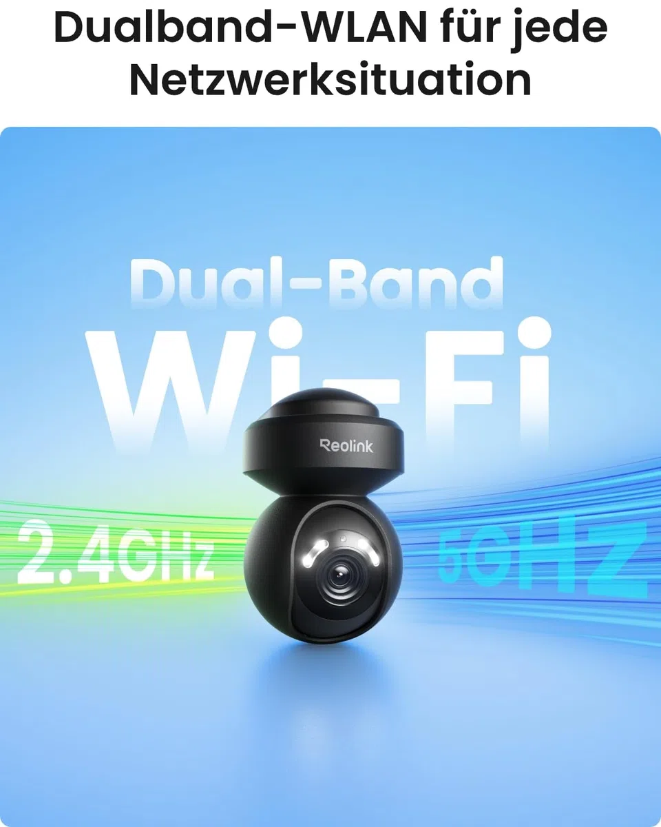 Reolink 5MP PTZ Überwachungskamera Aussen WLAN, 3X Optischer Zoom, 2,4/5GHz WLAN Kamera Outdoor mit Automatischer Verfolgung, Personen-/Fahrzeugerkennung, Vollfarb-Nachtsicht, E1 Outdoor Schwarz