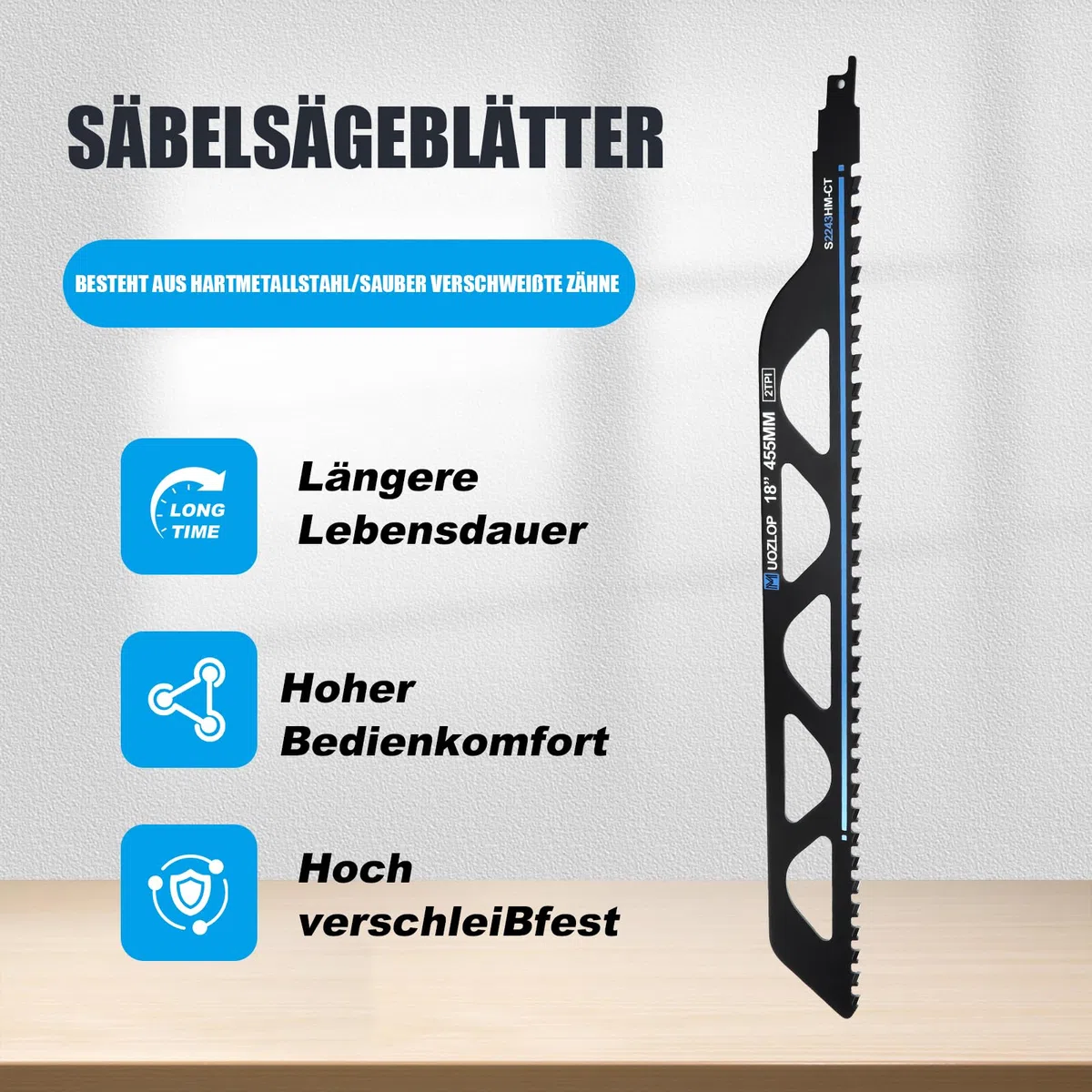 455mm Säbelsägeblätter Stein， 3 Stück säbelsägeblätter hartmetall ，steinsäge，Sägeblätter Säbelsäge für Porenbeton, Metall，Ziegel，Beton (3, 455mm)