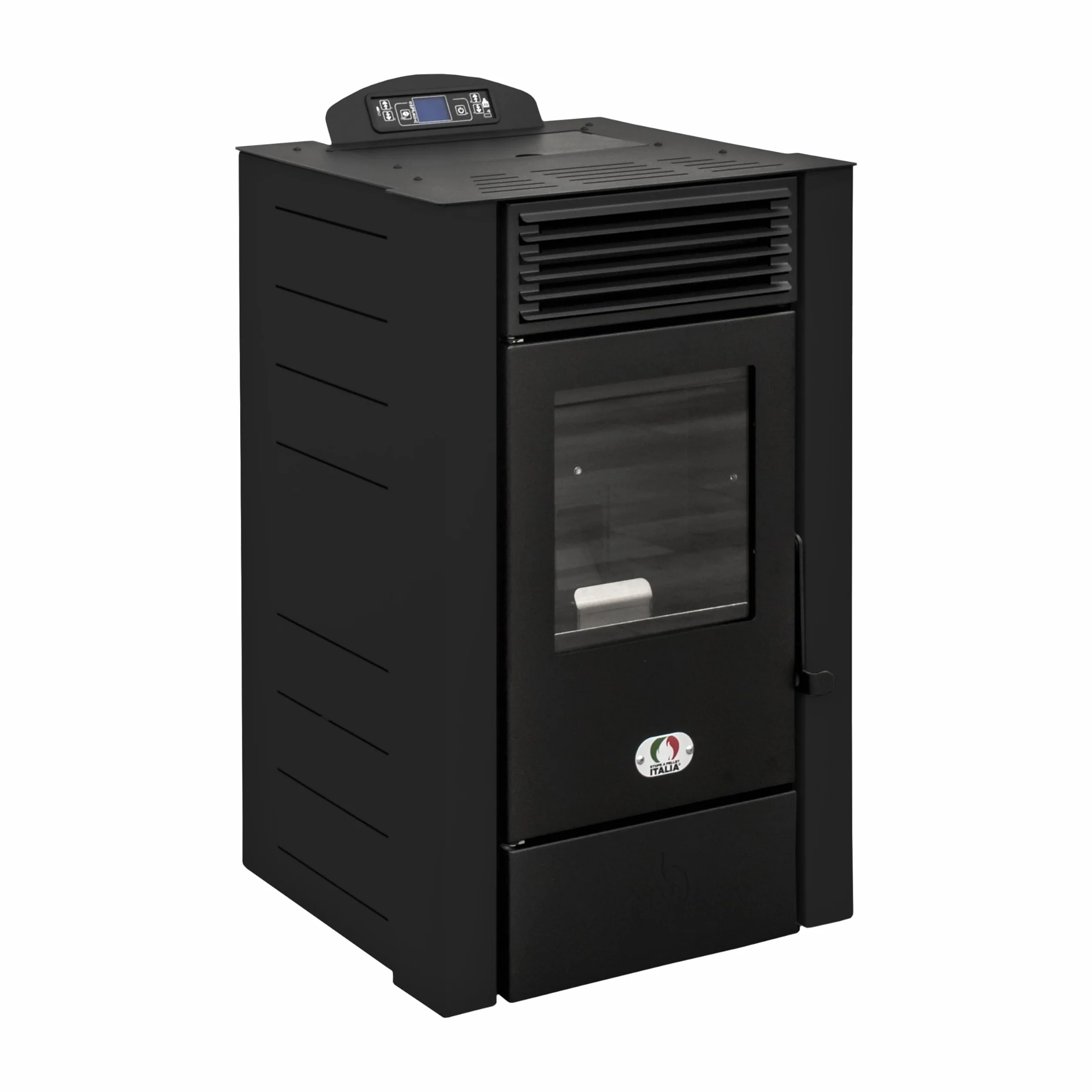 STUFE A PELLET ITALIA Alaska 10 KW | Pelletöfen mit Belüftung Effizienz 91% Heizt 85m² Autonomie 20 Sdt. Programmierbar 5 Geschwindigkeiten und Kräfte 24M Garantie Schwarz