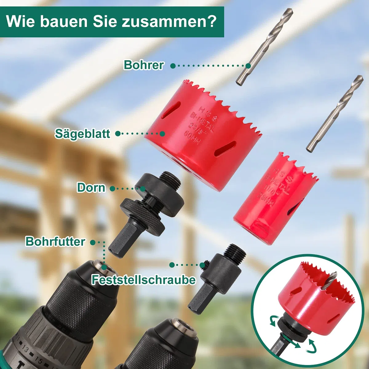 HYCHIKA Bimetall Lochsäge Set, 17tlg Lochbohrer Ø20mm-68mm, Maximale Schnitttiefe 40mm, Ideal zum Bohren von Weichmetall, Holz, PVC Platte und Kunststoffplatte